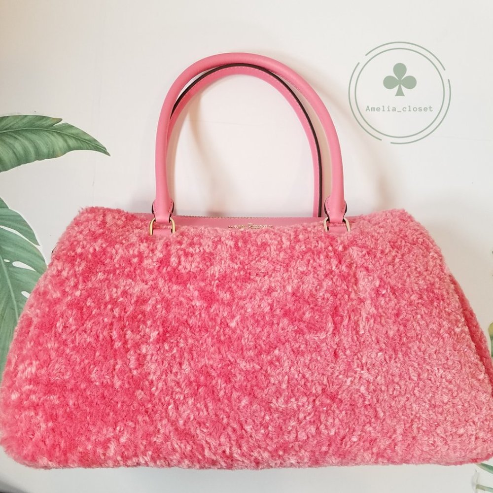 MAKE AN OFFER KATE SPADE MIMI FAUX FUR SATCHEL CROSSBODY BRIGHT BLUSH PINK - Picture 3 of 11